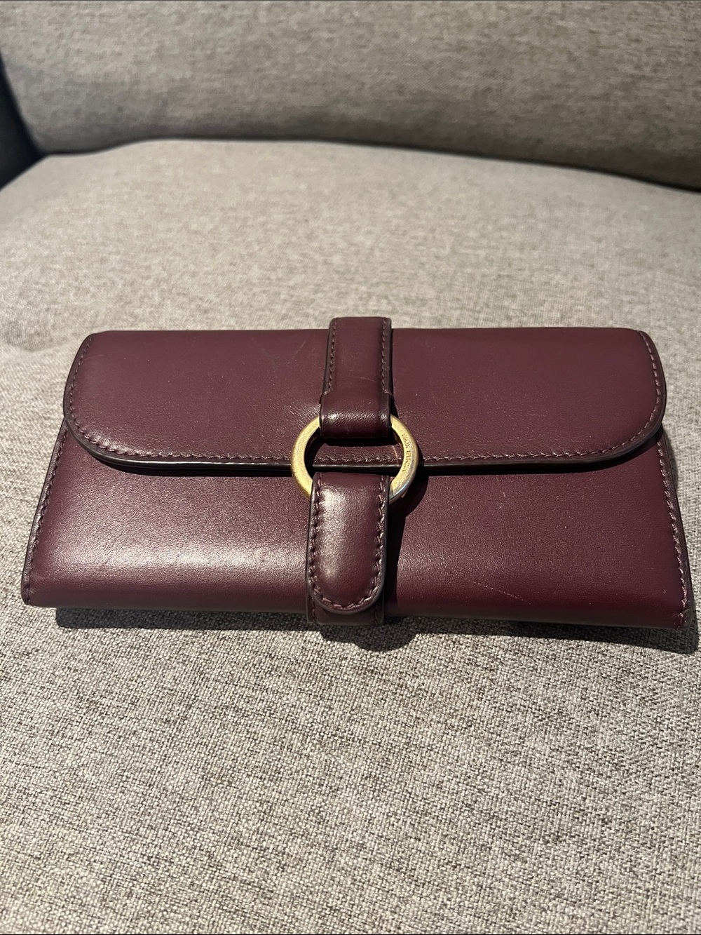 Michael Kors Burgundy high quality Leather Ring-Closure Wallet